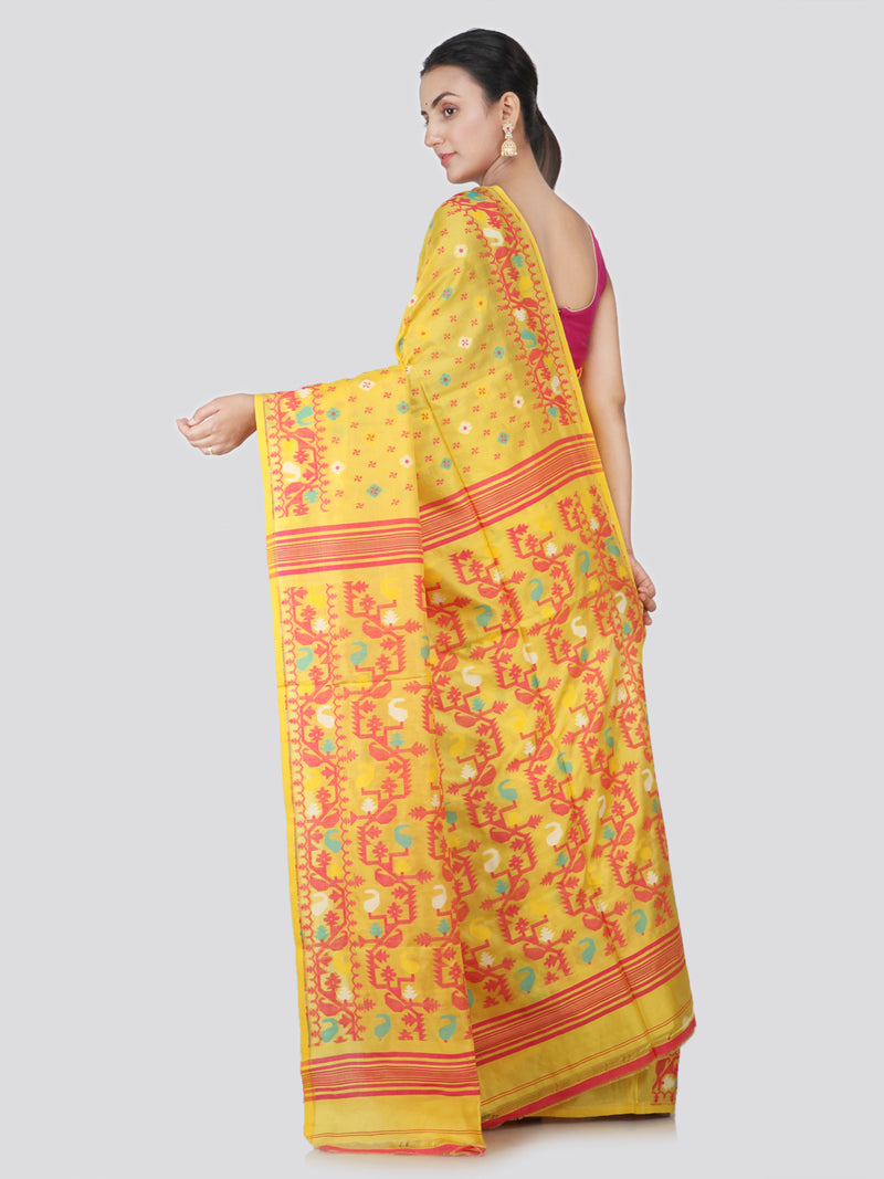 PinkLoom Women's Pure Silk Saree With Blouse Piece (GB339_Yellow)