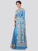PinkLoom Women's soft Jamdani Saree without Blouse Piece (GB342_Blue)