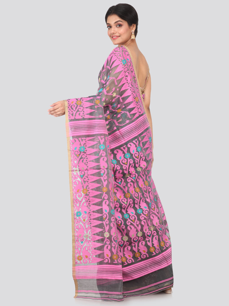 PinkLoom Women's soft Jamdani Saree without Blouse Piece (GB343_Grey)