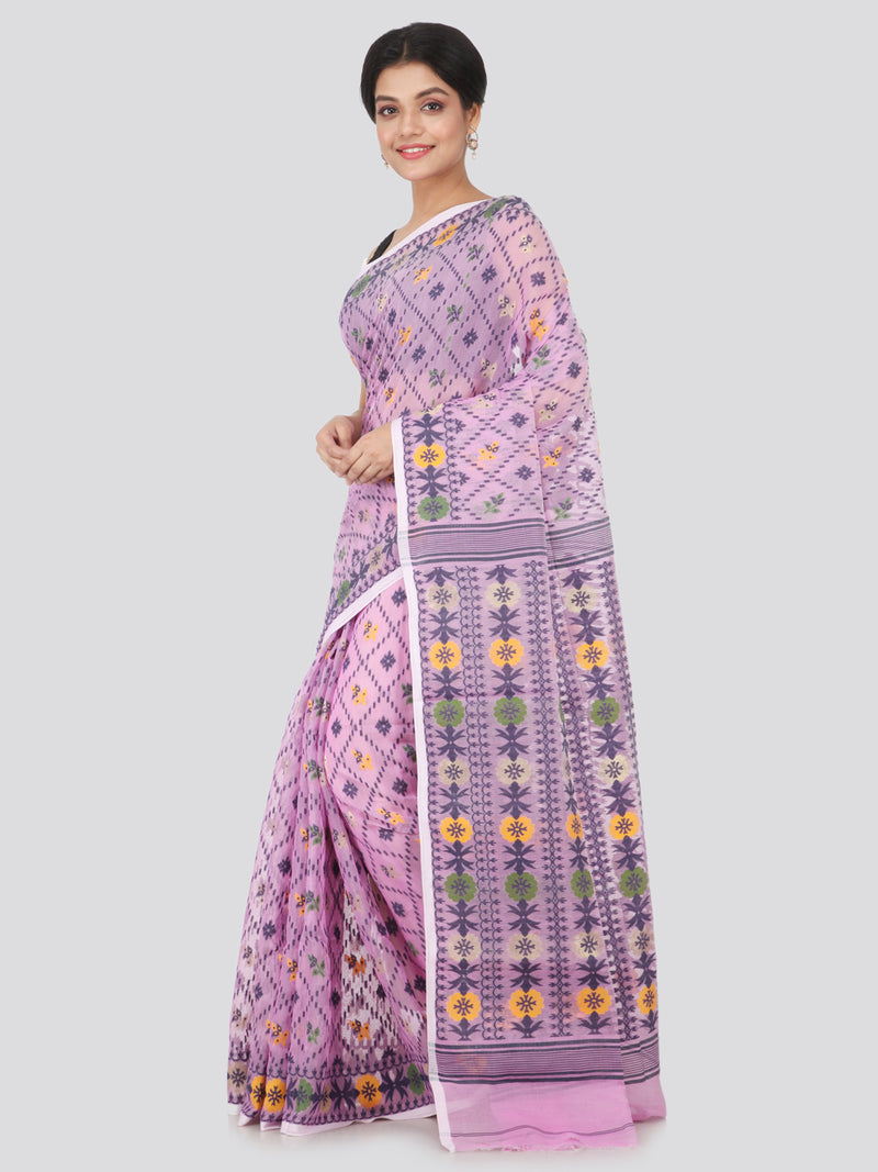PinkLoom Women's soft Jamdani Saree without Blouse Piece (GB345_Purple)