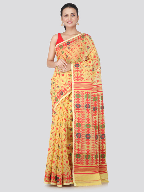 PinkLoom Women's soft Jamdani Saree without Blouse Piece (GB346_Yellow)