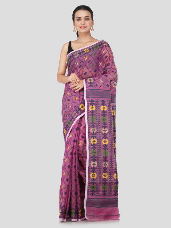 PinkLoom Women's soft Jamdani Saree without Blouse Piece (GB347_Purple)