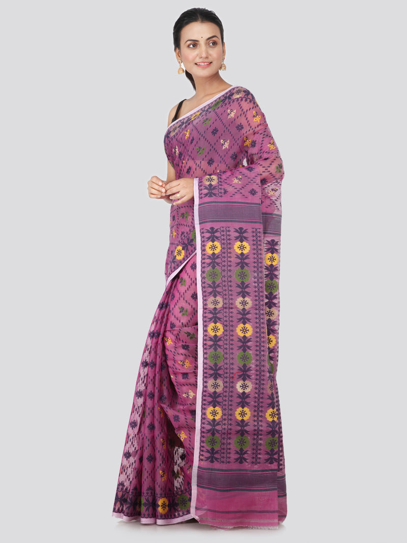 PinkLoom Women's soft Jamdani Saree without Blouse Piece (GB347_Purple)
