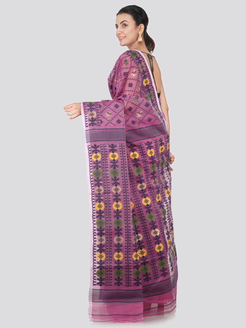 PinkLoom Women's soft Jamdani Saree without Blouse Piece (GB347_Purple)
