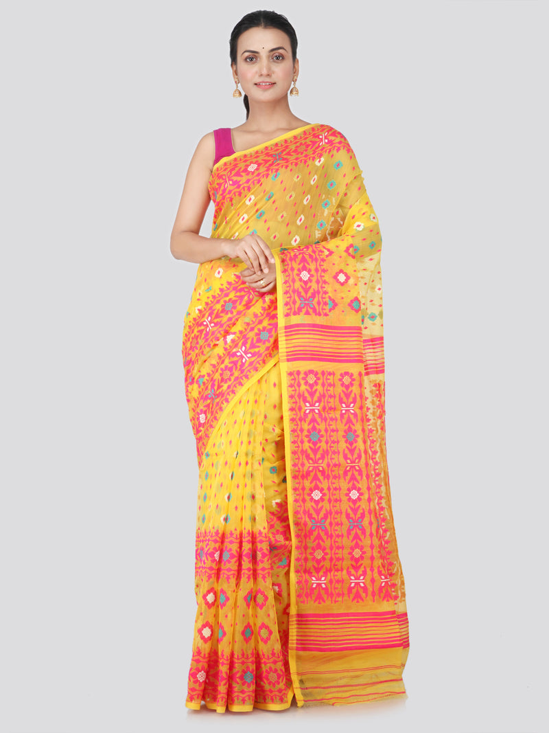 PinkLoom Women's soft Jamdani Saree without Blouse Piece (GB351_Yellow)