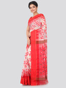 PinkLoom Women's soft Jamdani Saree without Blouse Piece (GB353_White)