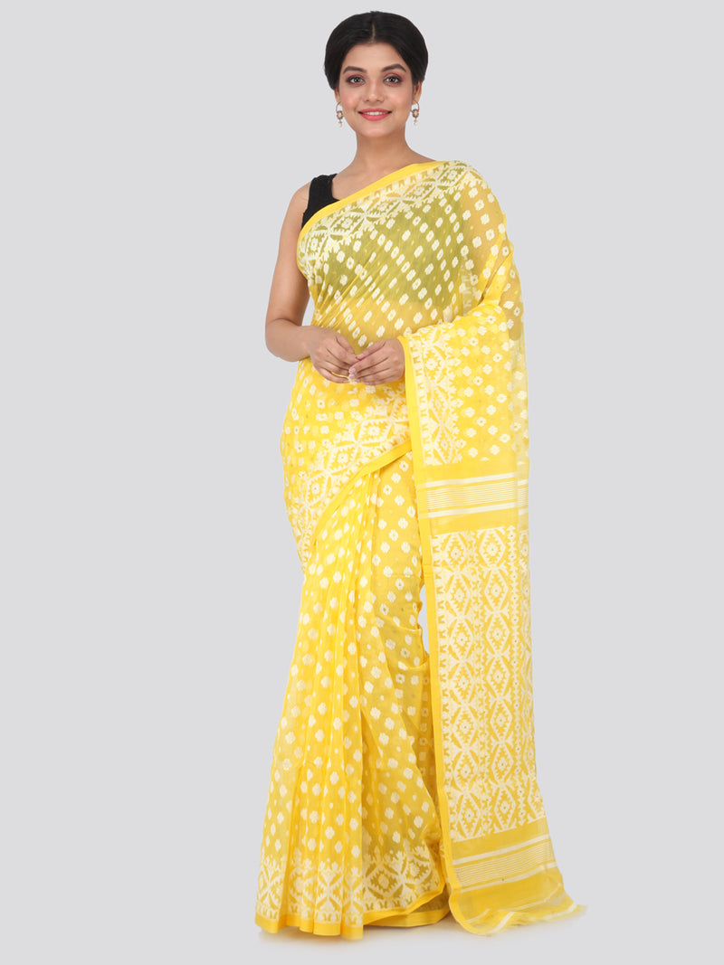 PinkLoom Women's soft Jamdani Saree without Blouse Piece (GB354_Yellow)