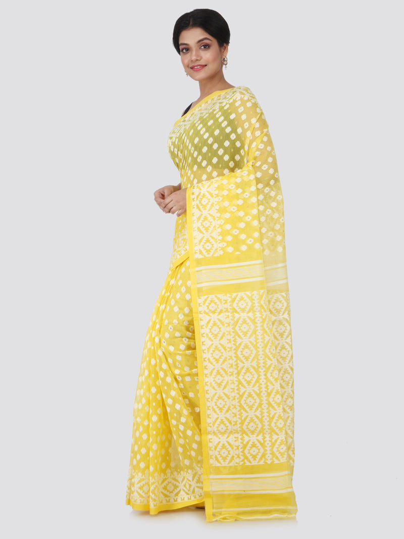PinkLoom Women's soft Jamdani Saree without Blouse Piece (GB354_Yellow)