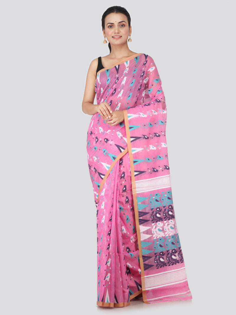 PinkLoom Women's soft Jamdani Saree without Blouse Piece (GB359_Pink)