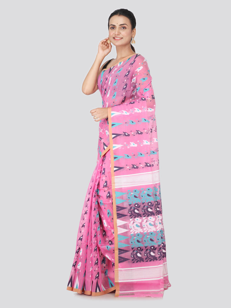 PinkLoom Women's soft Jamdani Saree without Blouse Piece (GB359_Pink)