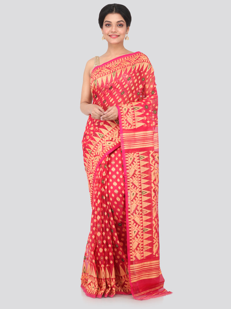 PinkLoom Women's soft Jamdani Saree without Blouse Piece (GB361_Pink)