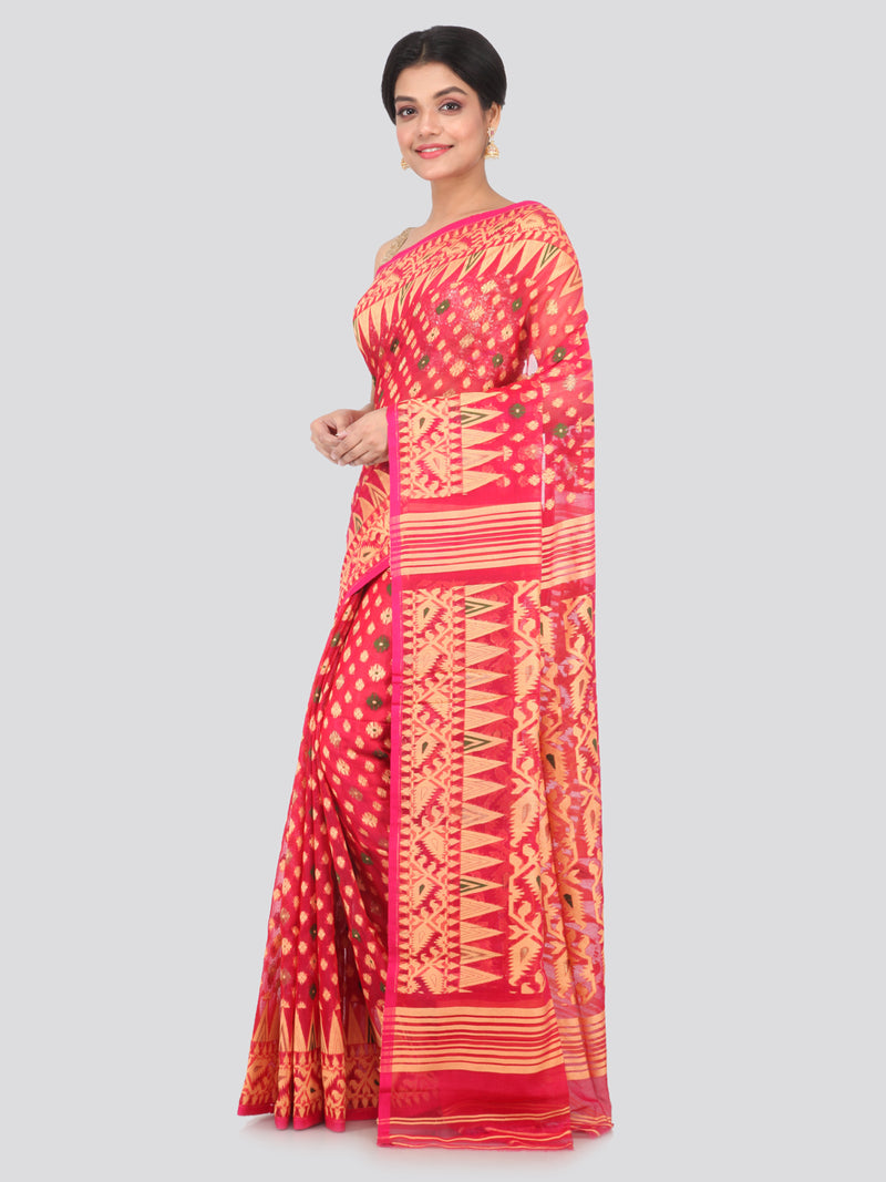 PinkLoom Women's soft Jamdani Saree without Blouse Piece (GB361_Pink)