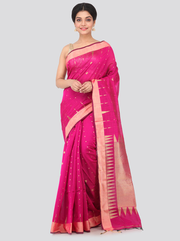 PinkLoom Women's Cotton Silk Saree With Blouse Piece (GB363_Pink)