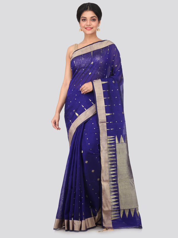 PinkLoom Women's Cotton Silk Saree With Blouse Piece (GB364_Blue)