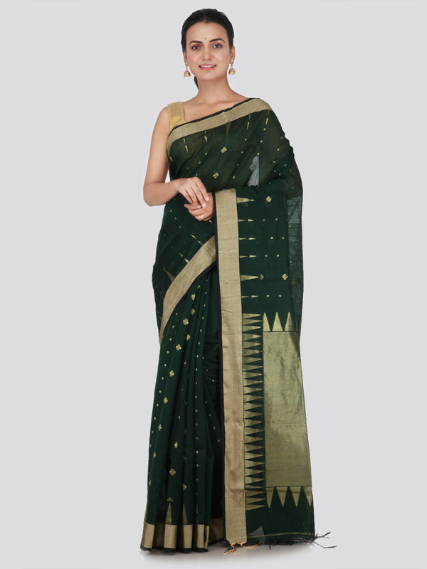 PinkLoom Women's Cotton Silk Saree With Blouse Piece (GB366_Dark Green)