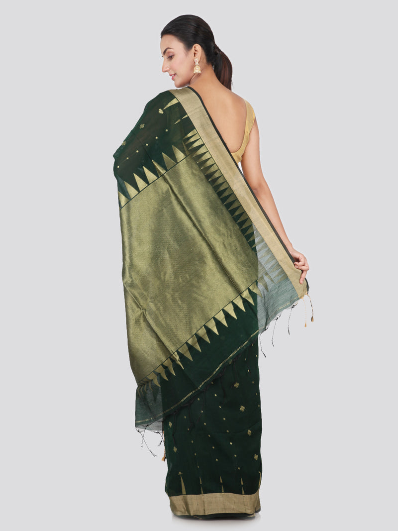PinkLoom Women's Cotton Silk Saree With Blouse Piece (GB366_Dark Green)