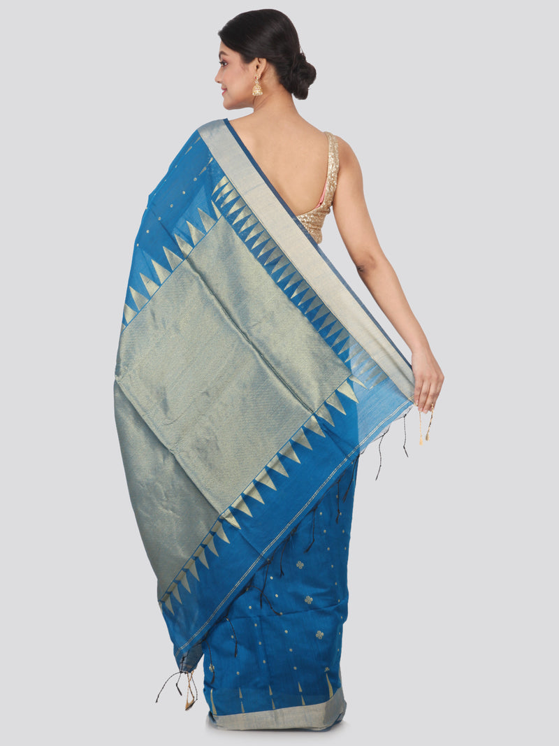 PinkLoom Women's Cotton Silk Saree With Blouse Piece (GB367_Blue)