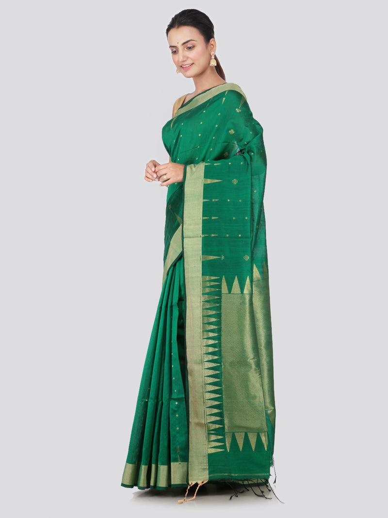 PinkLoom Women's Cotton Silk Saree With Blouse Piece (GB368_Green)