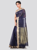 PinkLoom Women's Cotton Silk Saree With Blouse Piece (GB369_Dark Blue)