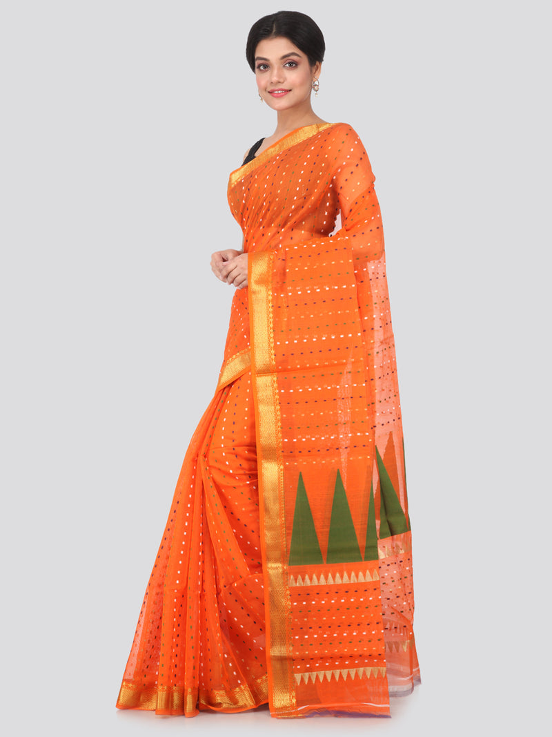 PinkLoom Women's Cotton Silk Saree With Blouse Piece (GB370_Orange)
