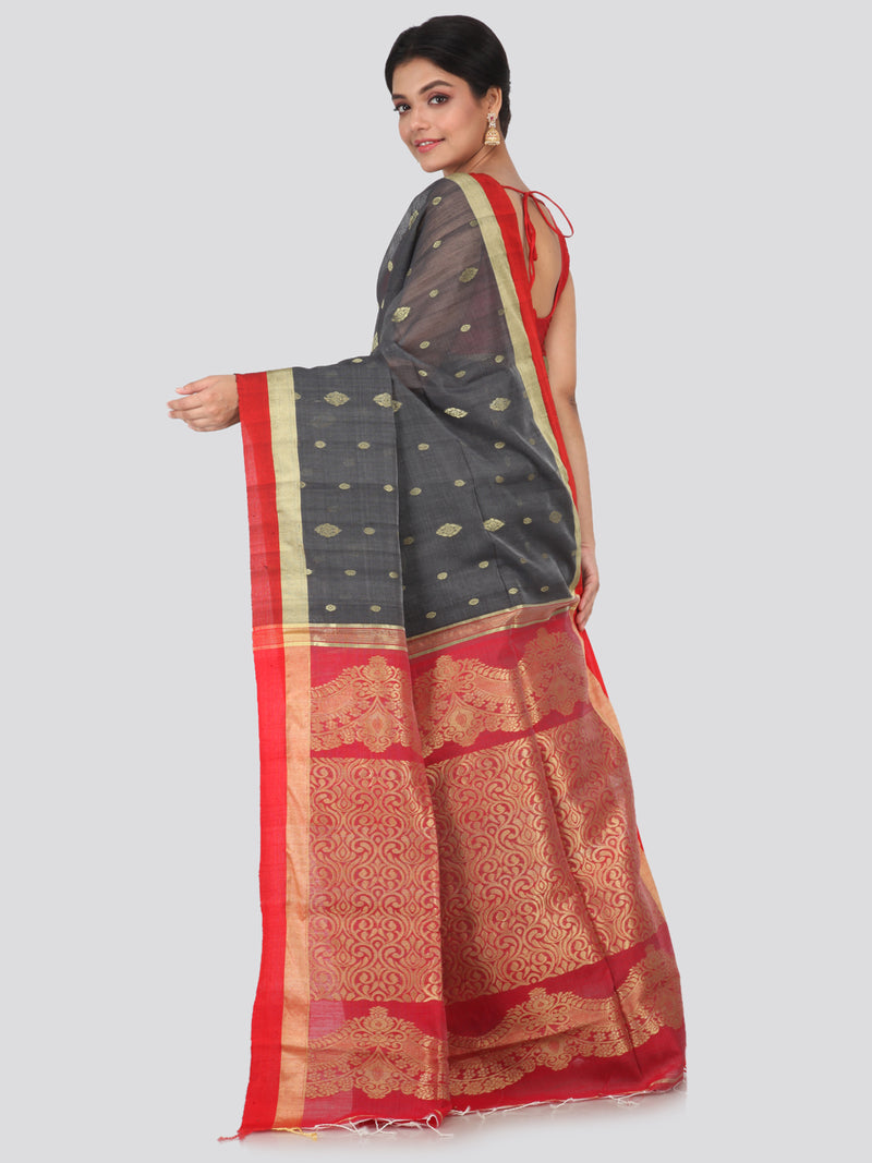 PinkLoom Women's Cotton Silk Saree With Blouse Piece (GB372_Grey)