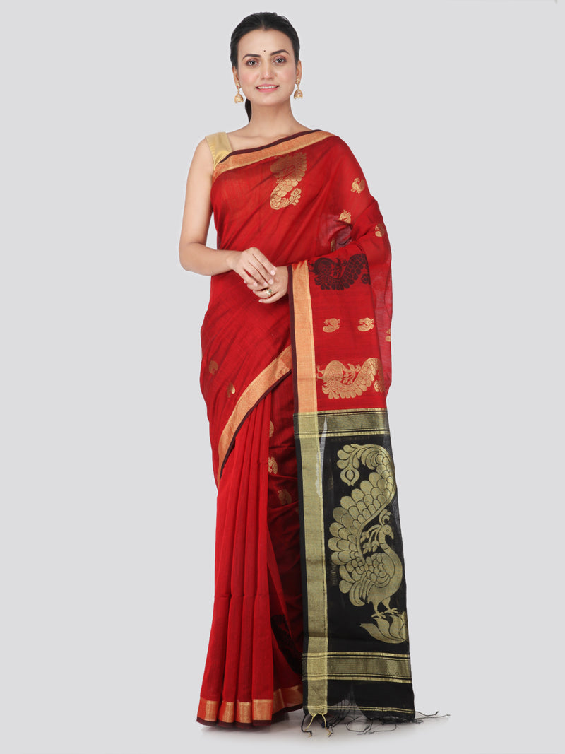 PinkLoom Women's Cotton Silk Saree With Blouse Piece (GB374_Red)