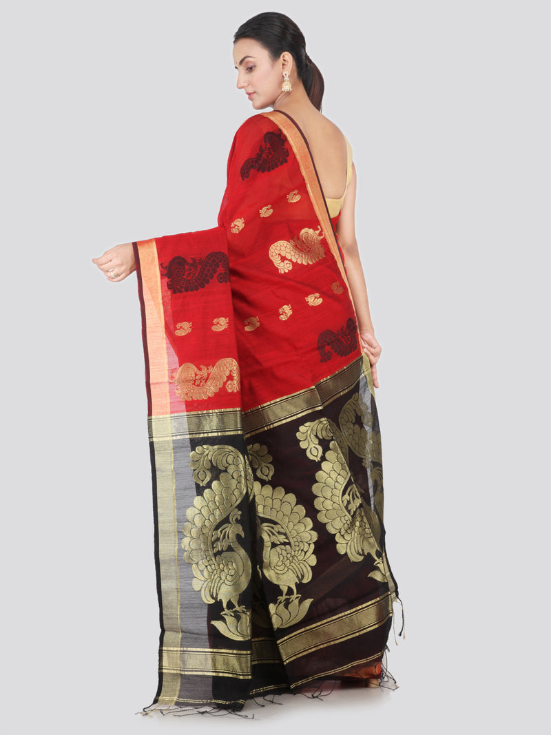 PinkLoom Women's Cotton Silk Saree With Blouse Piece (GB374_Red)