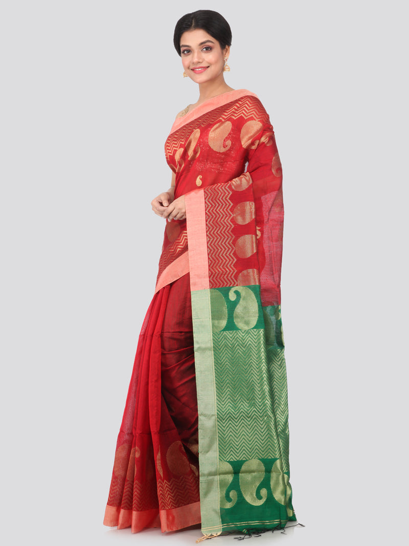 PinkLoom Women's Cotton Silk Saree With Blouse Piece (GB377_Maroon)
