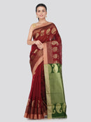 PinkLoom Women's Cotton Silk Saree With Blouse Piece (GB378_Maroon)