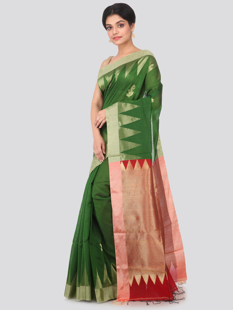 PinkLoom Women's Cotton Silk Saree With Blouse Piece (GB379_Green)