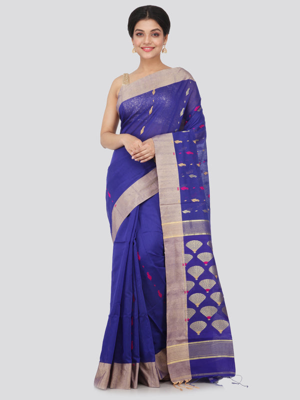 PinkLoom Women's Cotton Silk Saree With Blouse Piece (GB383_Blue)