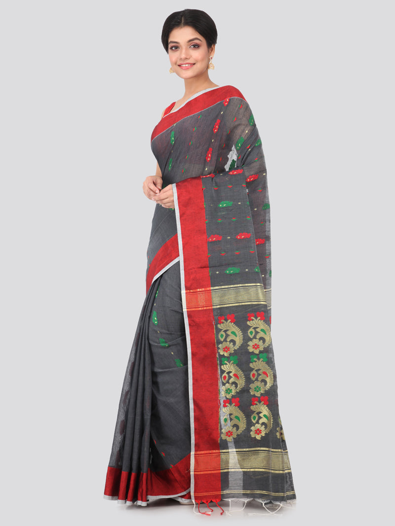 PinkLoom Women's Cotton Silk Saree With Blouse Piece (GB385_Grey)