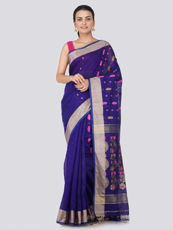PinkLoom Women's Cotton Silk Saree With Blouse Piece (GB386_Blue)