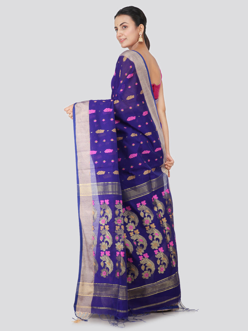 PinkLoom Women's Cotton Silk Saree With Blouse Piece (GB386_Blue)