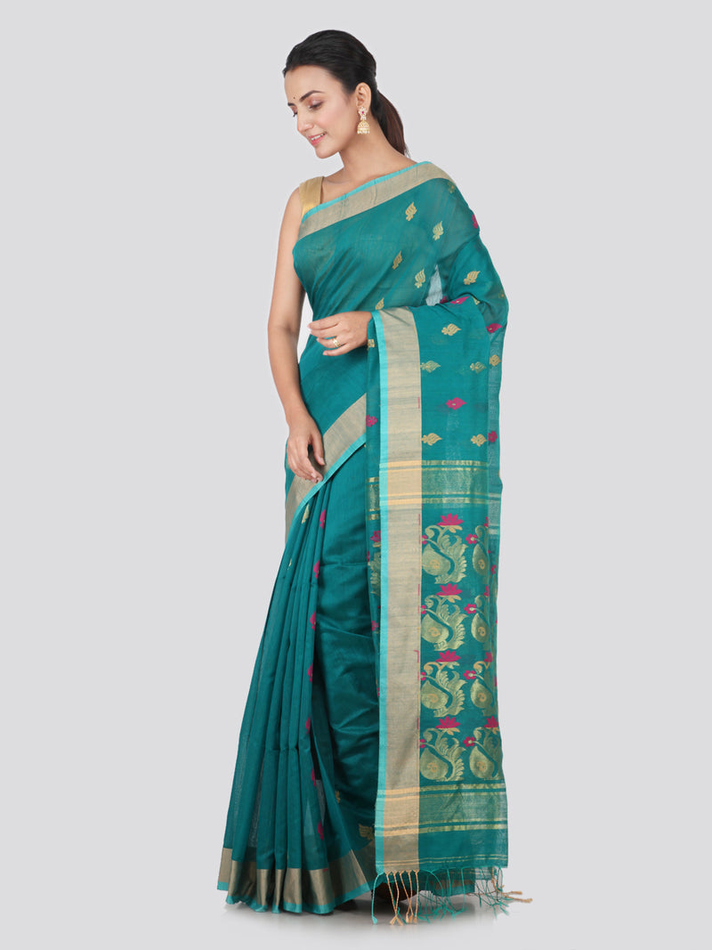 PinkLoom Women's Cotton Silk Saree With Blouse Piece (GB387_Light Blue)