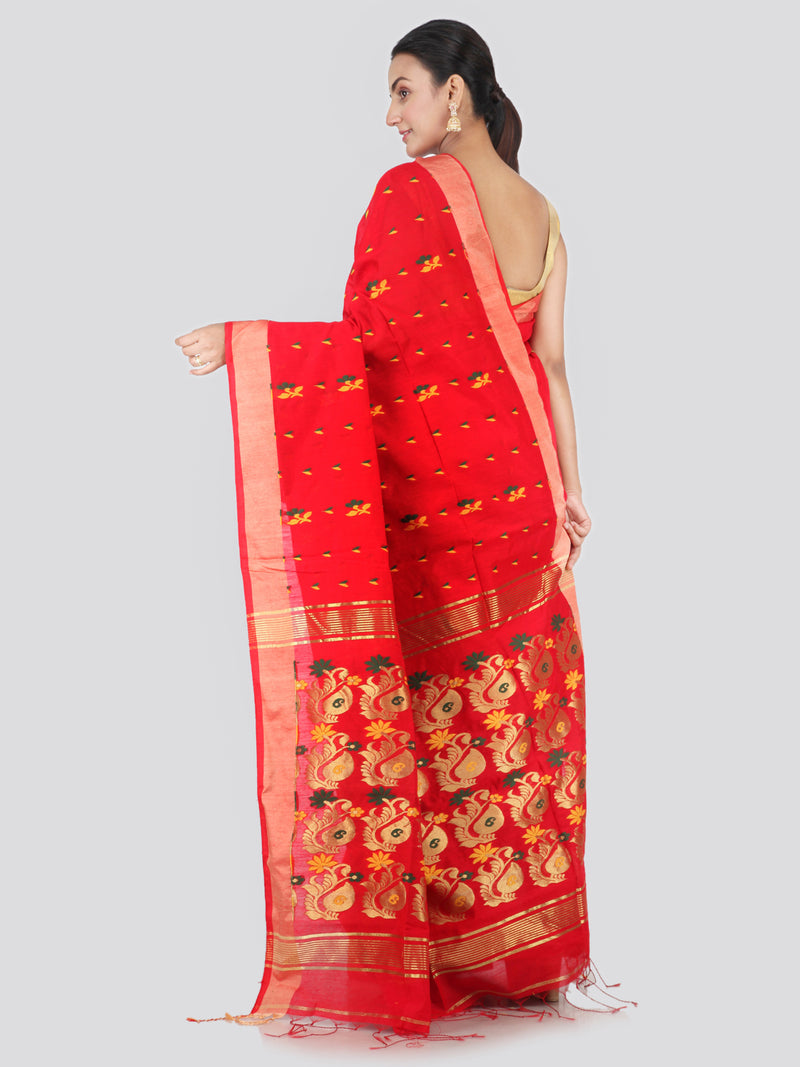 PinkLoom Women's Cotton Silk Saree With Blouse Piece (GB388_Red)