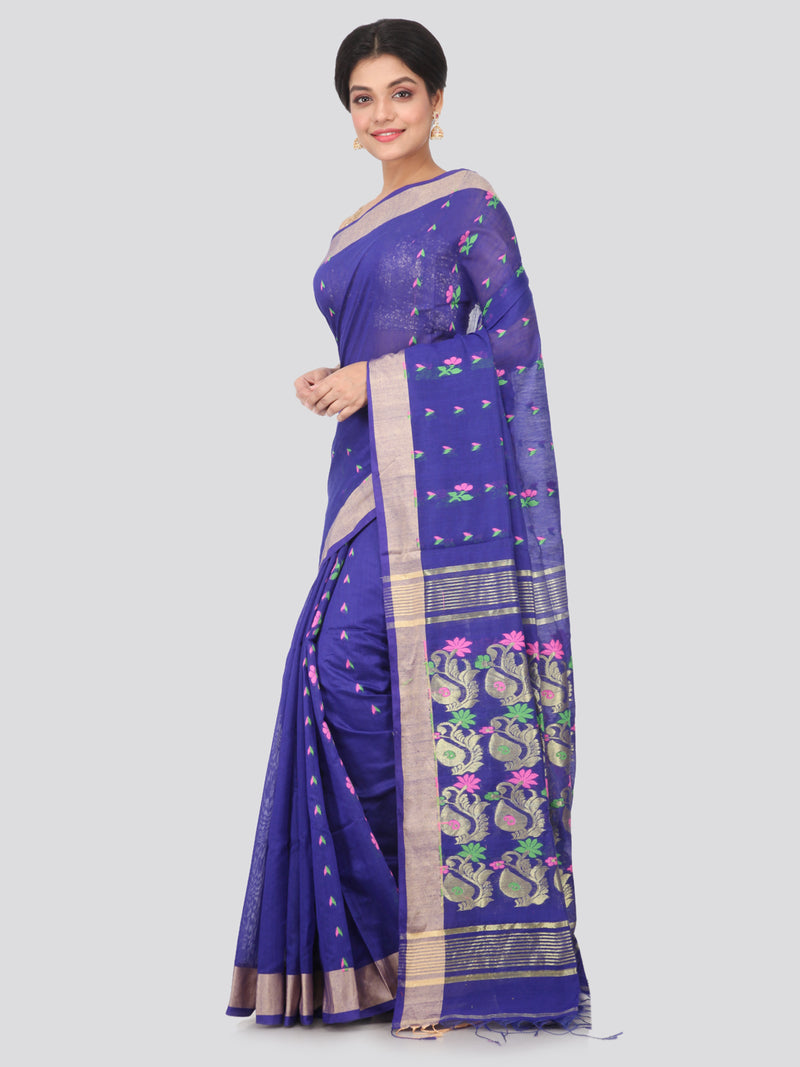 PinkLoom Women's Cotton Silk Saree With Blouse Piece (GB389_Blue)