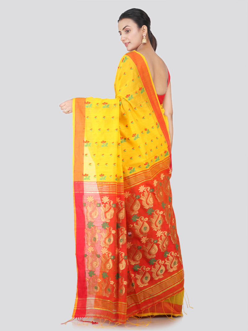 PinkLoom Women's Cotton Silk Saree With Blouse Piece (GB390_Yellow)