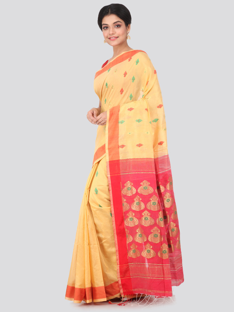 PinkLoom Women's Cotton Silk Saree With Blouse Piece (GB391_Beige)
