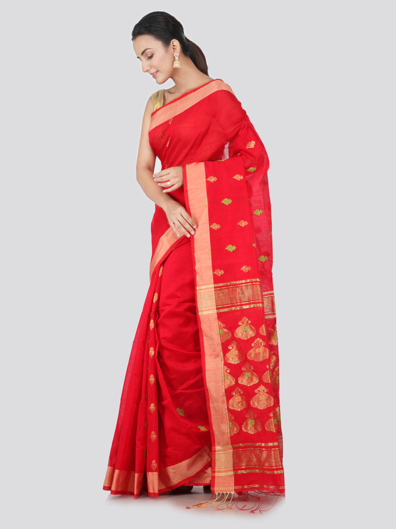 PinkLoom Women's Cotton Silk Saree With Blouse Piece (GB392_Red)