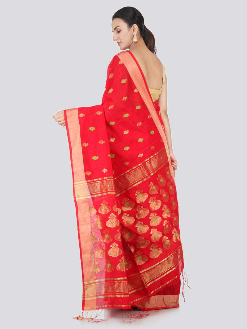 PinkLoom Women's Cotton Silk Saree With Blouse Piece (GB392_Red)