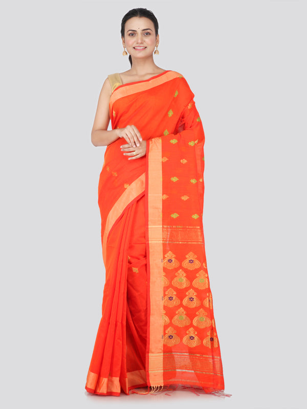PinkLoom Women's Cotton Silk Saree With Blouse Piece (GB393_Orange)