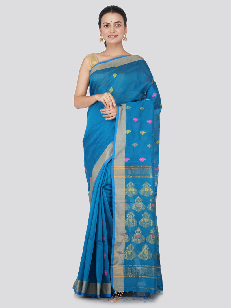 PinkLoom Women's Cotton Silk Saree With Blouse Piece (GB394_Light Blue)