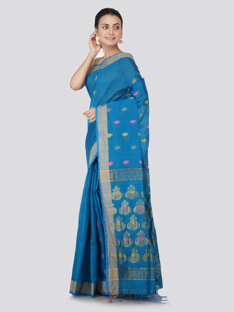 PinkLoom Women's Cotton Silk Saree With Blouse Piece (GB394_Light Blue)