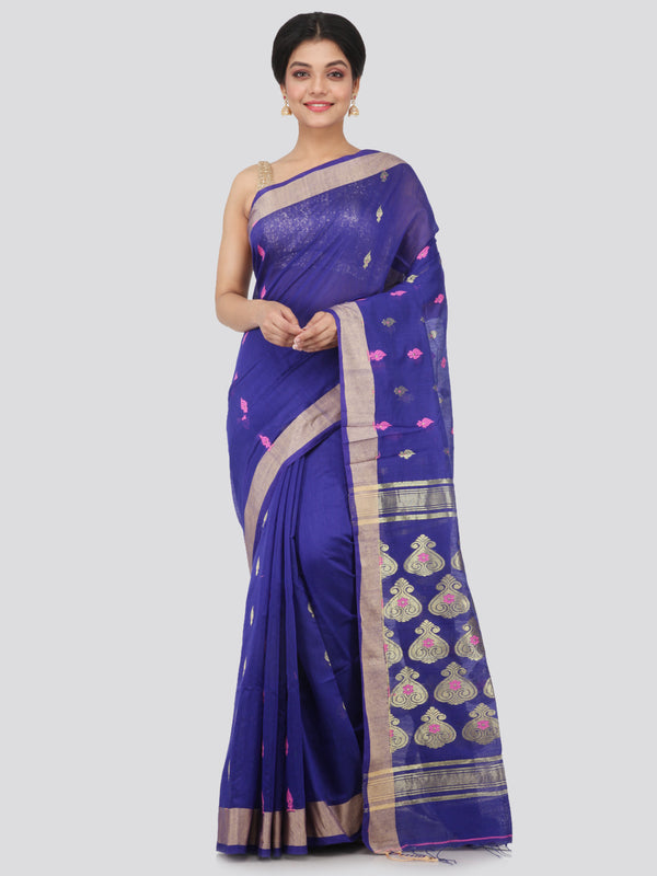 PinkLoom Women's Cotton Silk Saree With Blouse Piece (GB395_Blue)