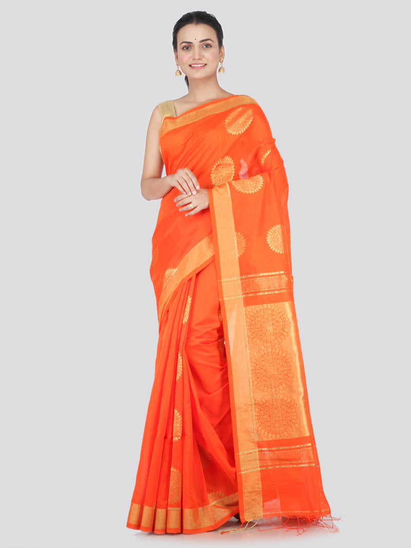 PinkLoom Women's Cotton Silk Saree With Blouse Piece (GB397_Orange)