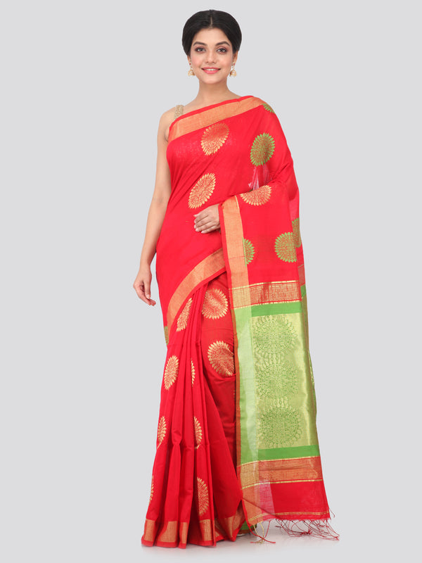 PinkLoom Women's Cotton Silk Saree With Blouse Piece (GB398_Red)