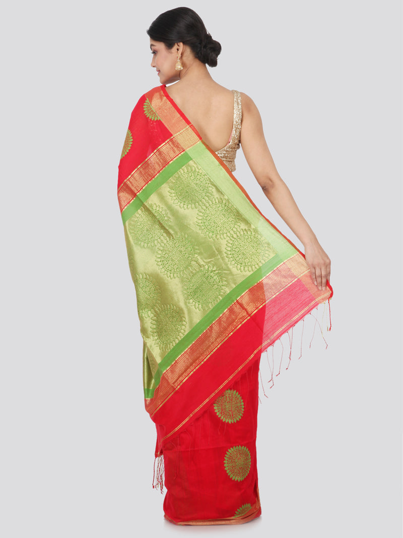 PinkLoom Women's Cotton Silk Saree With Blouse Piece (GB398_Red)