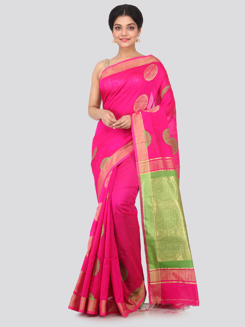 PinkLoom Women's Cotton Silk Saree With Blouse Piece (GB399_Pink)