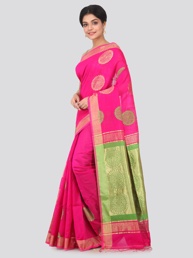 PinkLoom Women's Cotton Silk Saree With Blouse Piece (GB399_Pink)
